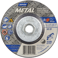 NORTON: 4-1/2 X 1/4 X 7/8 TYPE 27 GRINDING WHEEL*, APPLICATION: STEEL / STAINLESS, 24 GRIT